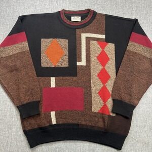 Vintage Monello Men's Sweater XL 50 Wool Geometric Abstract Grandpa Colorblock